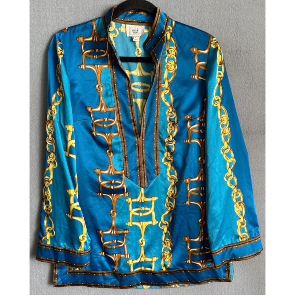 ECI New York Blouse Women‎ Size 6 Multicolor Tunic Long Sleeve V Neck Business